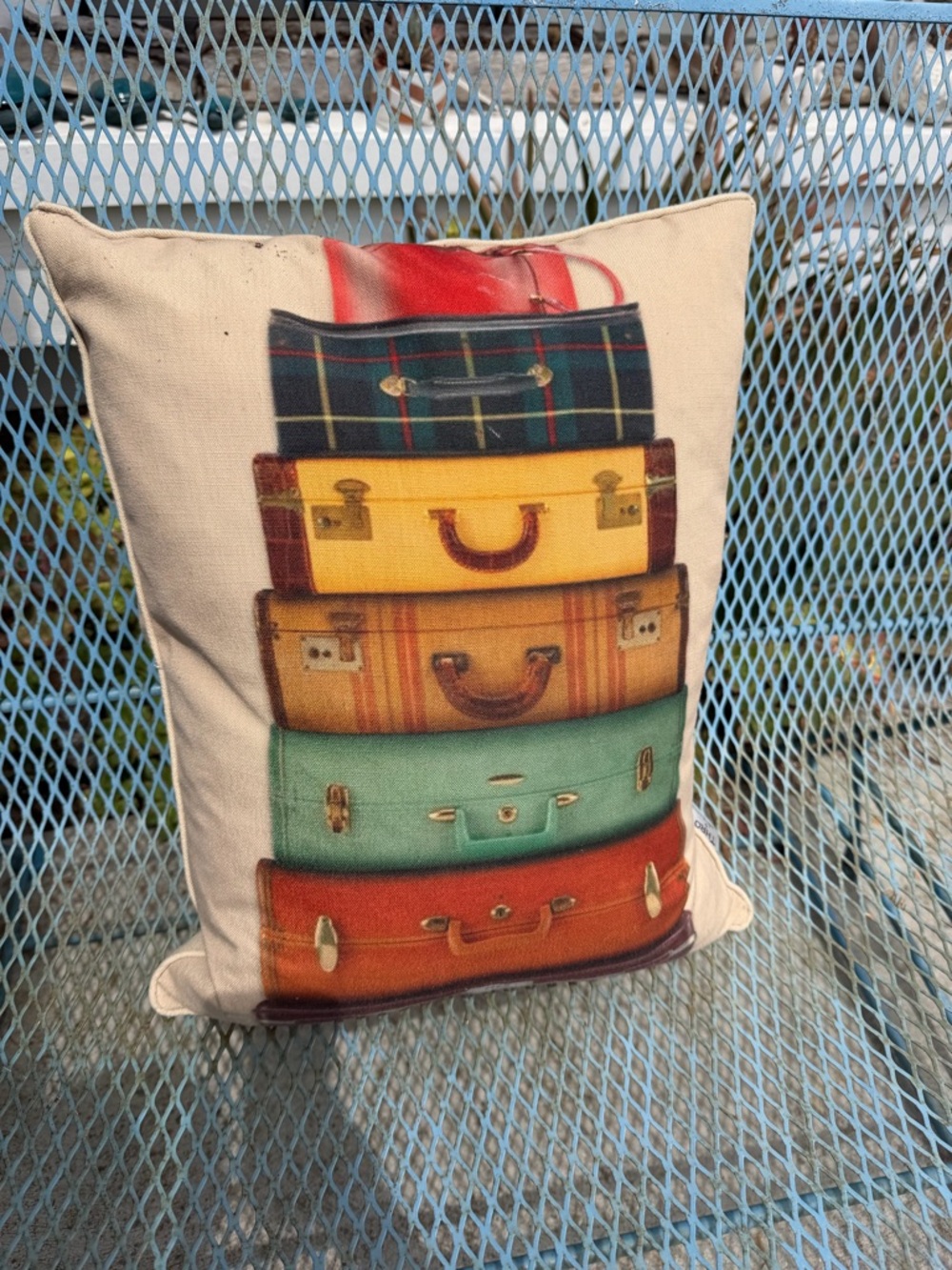 Vintage Stack of Suitcases Decorative Pillow - Multicolor